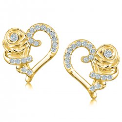 Kolczyki srebrne pozłacane róże serca wkrętki