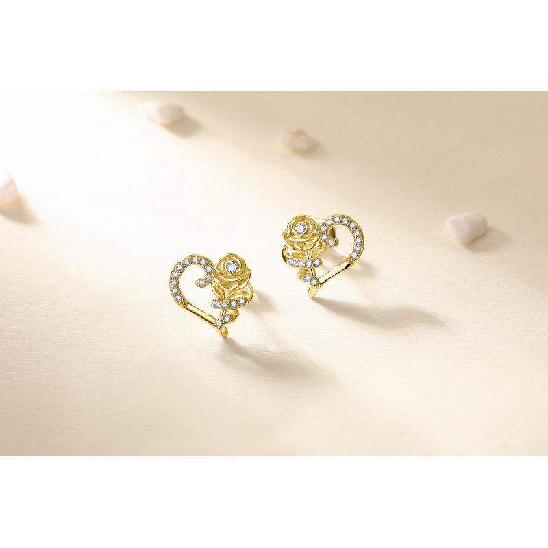 Kolczyki srebrne pozłacane róże serca wkrętki