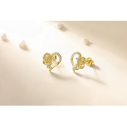 Kolczyki srebrne pozłacane róże serca wkrętki