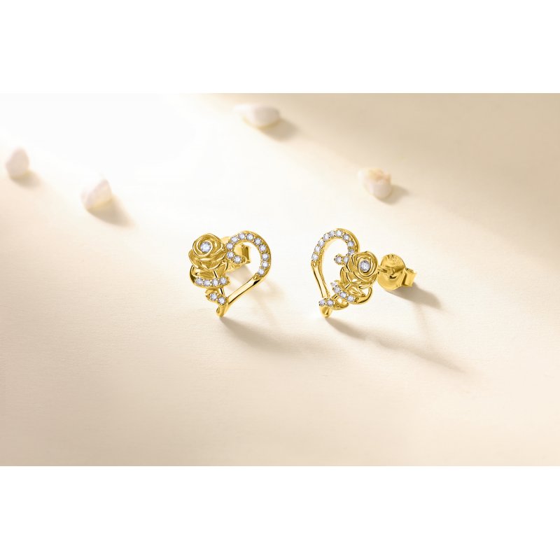 Kolczyki srebrne pozłacane róże serca wkrętki