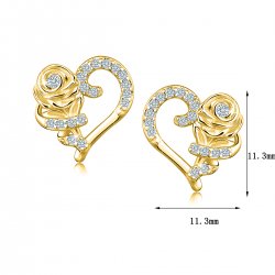 Kolczyki srebrne pozłacane róże serca wkrętki