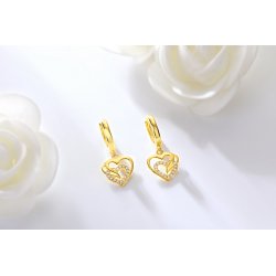Zlote kolczyki wiszące serca kolczyki angielskie srebro pozłacane
