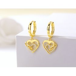 Zlote kolczyki wiszące serca kolczyki angielskie srebro pozłacane