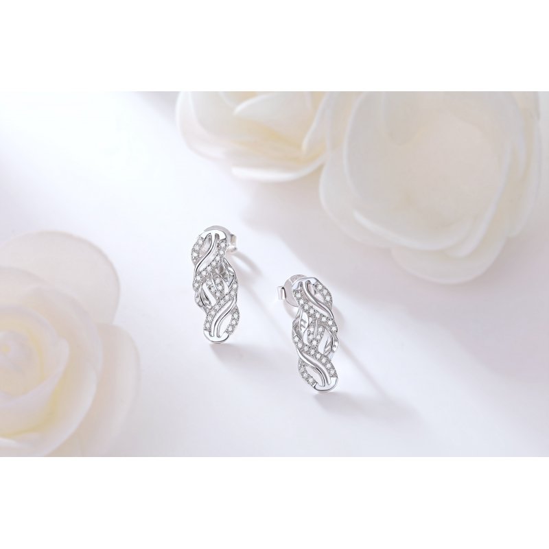 Kolczyki srebrne 925 rodowane listek listki wkrętki dla kobiety
