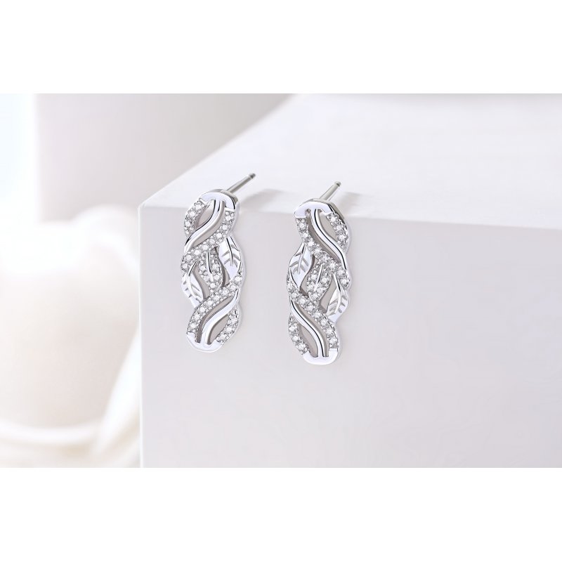 Kolczyki srebrne 925 rodowane listek listki wkrętki dla kobiety