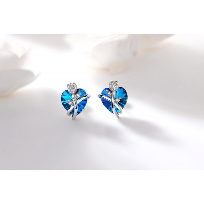 Kolczyki srebrne 925 rodowane swarovski serca