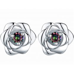 Kolczyki srebrne rodowane róże wkrętki kolczyki sztyfty srebro 925 kwiatki