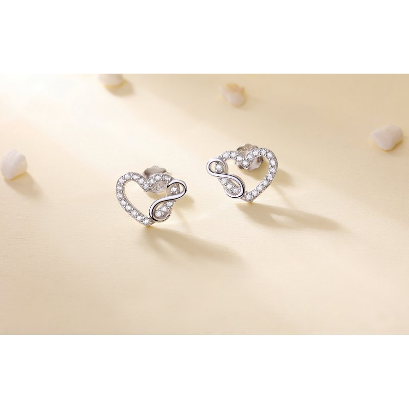 Kolczyki srebrne rodowane 925 serce nieskończoność wkrętki sztyfty srebro