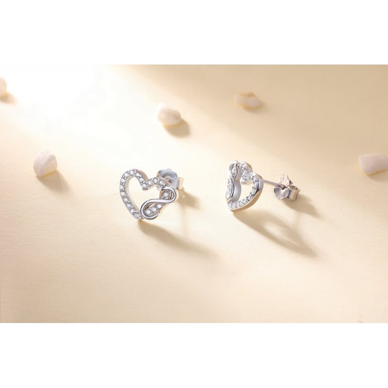 Kolczyki srebrne rodowane 925 serce nieskończoność wkrętki sztyfty srebro