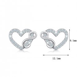 Kolczyki srebrne rodowane 925 serce nieskończoność wkrętki sztyfty srebro