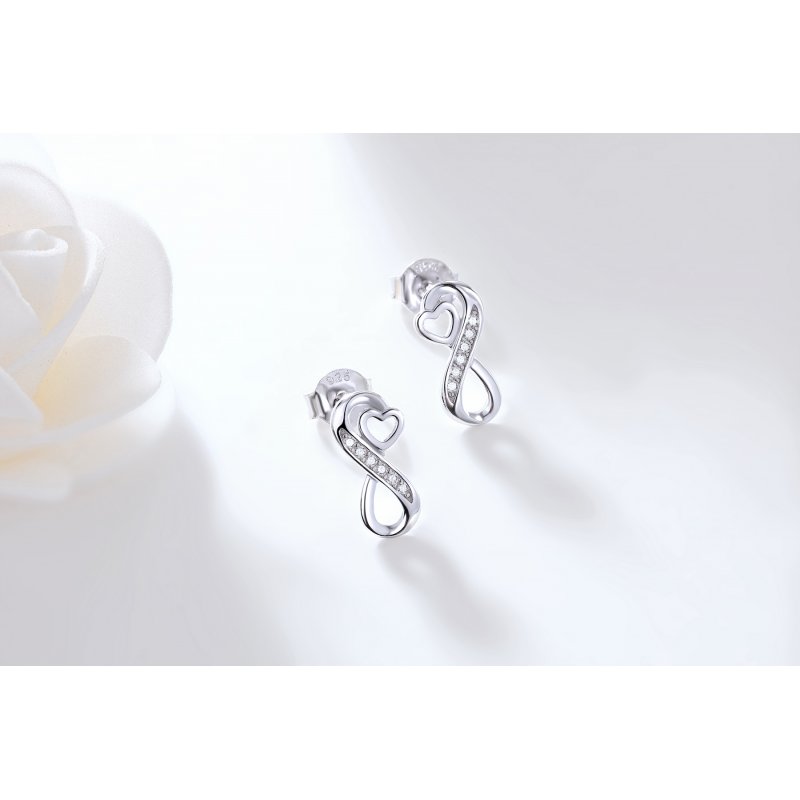 Kolczyki srebrne 925 wkrętki nieskończoność serca