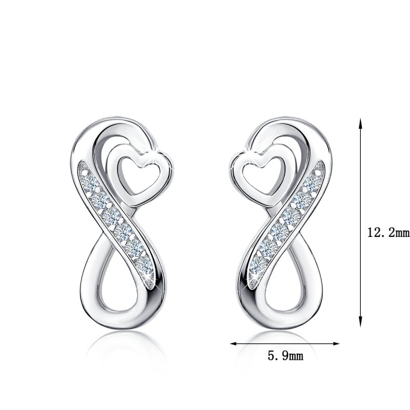 Kolczyki srebrne 925 wkrętki nieskończoność serca