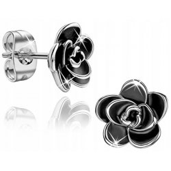 Kolczyki srebrne wkrętki kwiatki rodowane sztyfty czarne srebro oryginalne