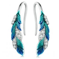 Kolczyki srebrne kolczyki wiszące nausznice piórka oryginalne srebro 925