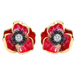 Kolczyki srebrne kwiatki kwiaty maki pozłacane wkrętki sztyfty 925