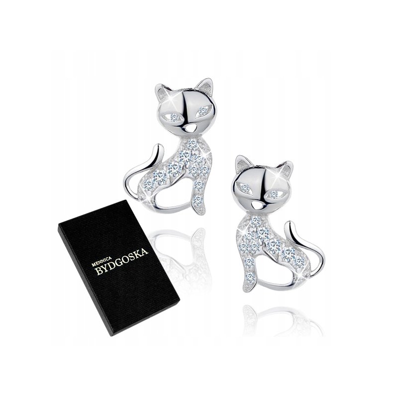 Srebrne kolczyki 925 dla dziewczynki kotki