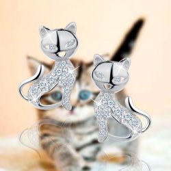 Srebrne kolczyki 925 dla dziewczynki kotki