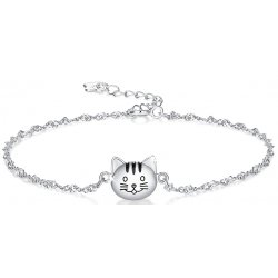 Bransoletka srebrna 925 rodowana kotek delikatny łańcuszek - uroczy design