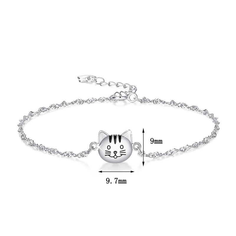 Bransoletka srebrna 925 rodowana kotek delikatny łańcuszek - uroczy design