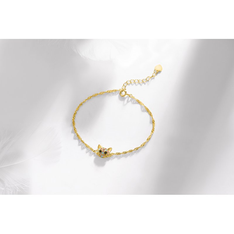 Bransoletka damska srebrna celebrytka kotek srebro pozłacane 925