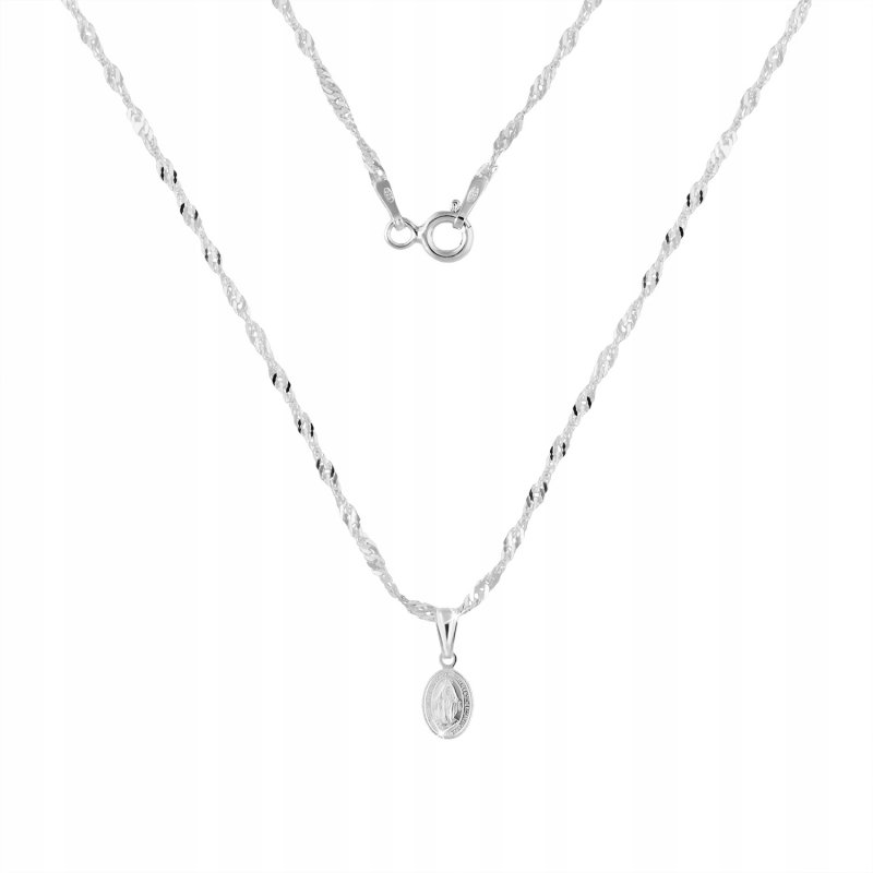 Łańcuszek srebrny medalik komunijny matka boska na komunię na chrzest