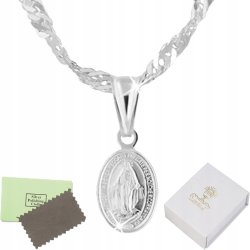 Łańcuszek srebrny medalik komunijny matka boska na komunię na chrzest