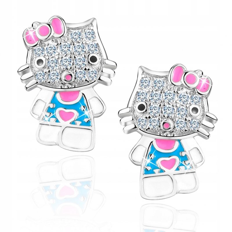 Srebrne kolczyki 925 dla dziewczynki kitty kotki