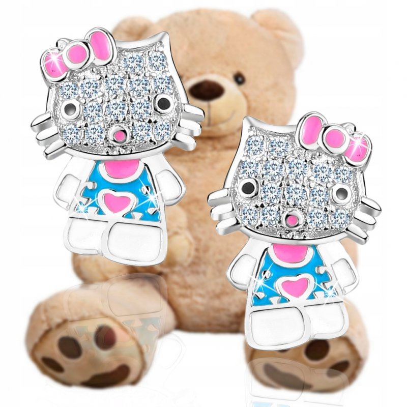 Srebrne kolczyki 925 dla dziewczynki kitty kotki