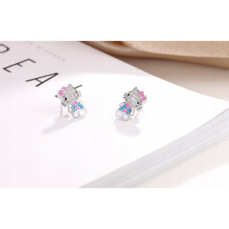 Srebrne kolczyki 925 dla dziewczynki kitty kotki