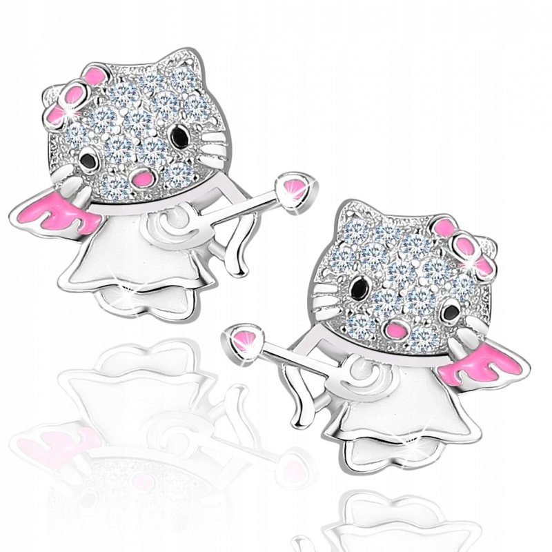 Srebrne kolczyki 925 dla dziewczynki kitty kotki