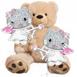 Srebrne kolczyki 925 dla dziewczynki kitty kotki