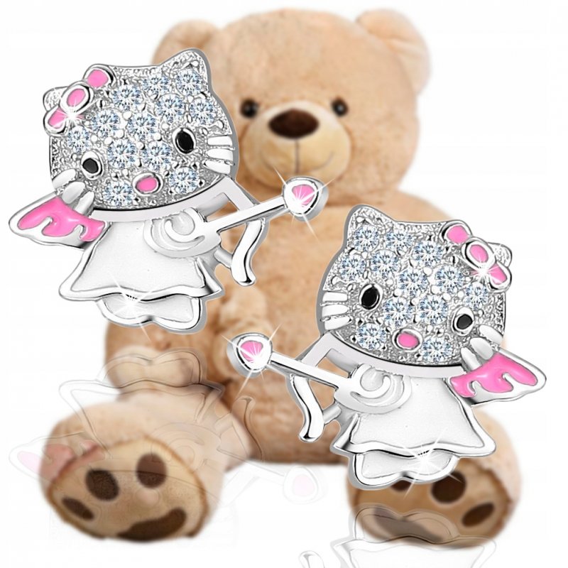 Srebrne kolczyki 925 dla dziewczynki kitty kotki