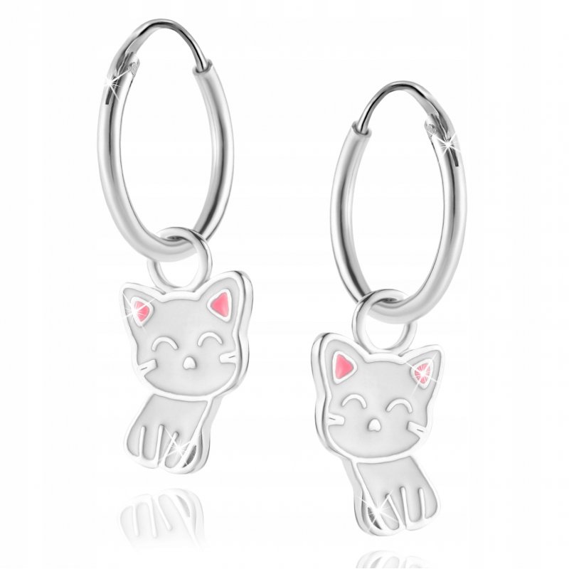 Kolczyki srebrne 925 dla dziewczynki kotki