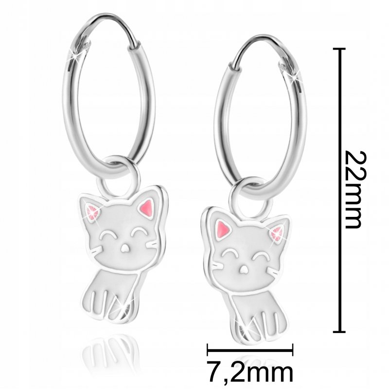 Kolczyki srebrne 925 dla dziewczynki kotki