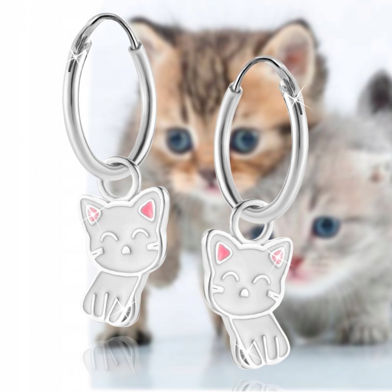 Kolczyki srebrne 925 dla dziewczynki kotki