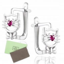 Kolczyki srebrne 925 dla dziewczynki kotki serce