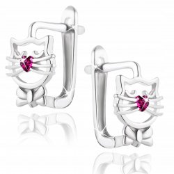 Kolczyki srebrne 925 dla dziewczynki kotki serce