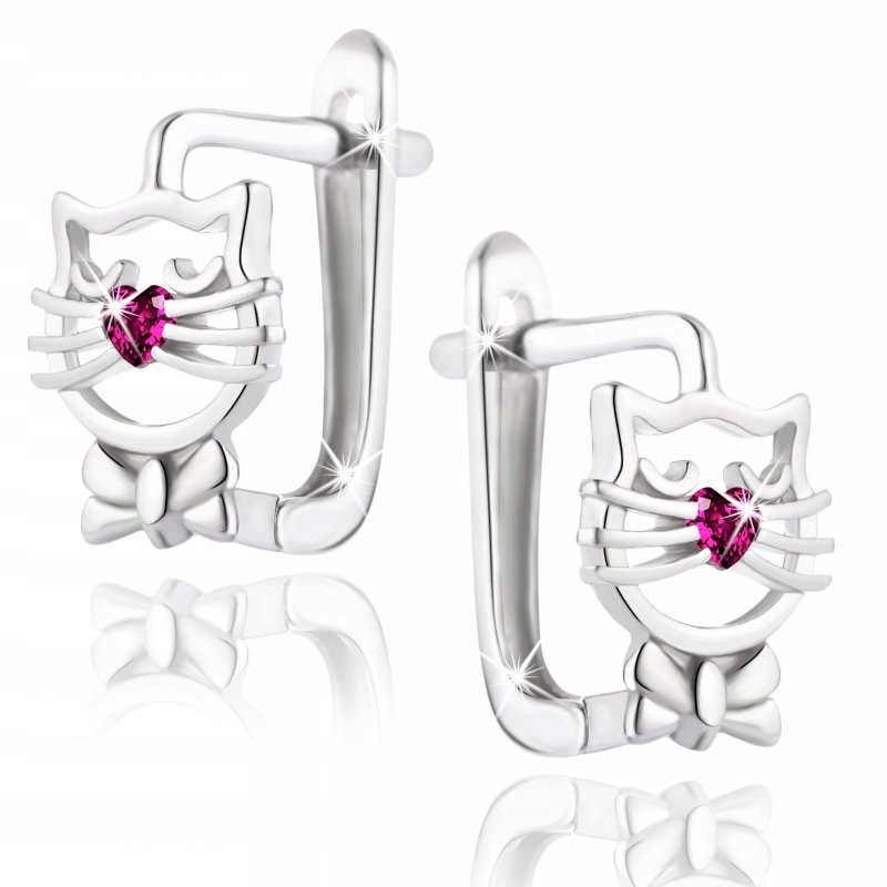 Kolczyki srebrne 925 dla dziewczynki kotki serce