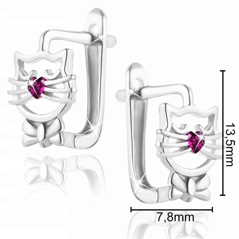 Kolczyki srebrne 925 dla dziewczynki kotki serce