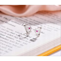 Kolczyki srebrne 925 dla dziewczynki kotki serce