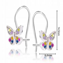 Kolczyki srebrne kolorowe motylki dla dziewczynki