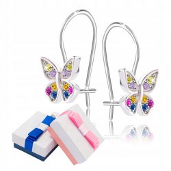 Kolczyki srebrne kolorowe motylki dla dziewczynki