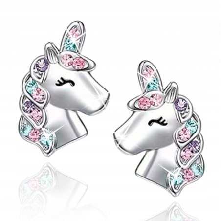 Kolczyki srebrne 925 dla dziewczynki jednorożce