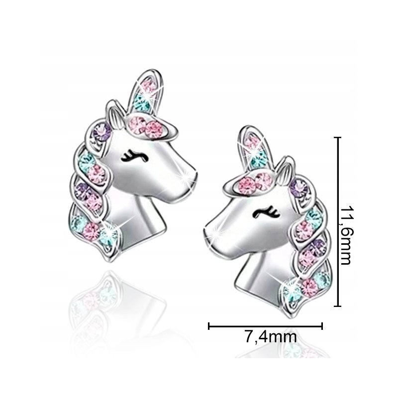 Kolczyki srebrne 925 dla dziewczynki jednorożce