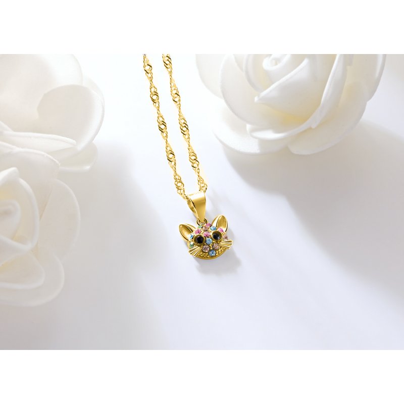 Srebrny naszyjnik łańcuszek z zawieszką kotek srebro 925 pozłacane dla dzieci