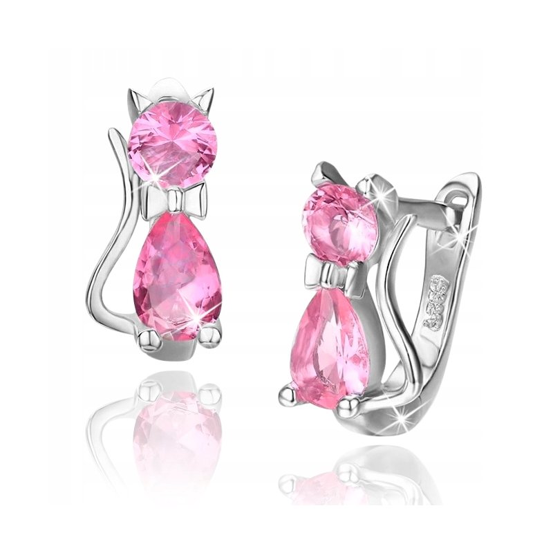 Kolczyki srebrne 925 dla dziewczynki kotki