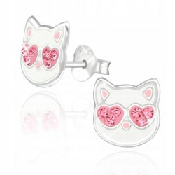 Srebrne kolczyki 925 dla dziewczynki kotki wkrętki