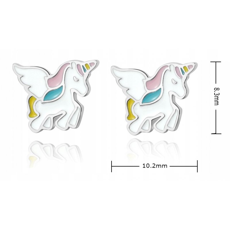 Srebrne kolczyki wkrętki dla dziecka jednorożec