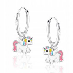 Srebrne kolczyki dla dziewczynki kółka jednorożce