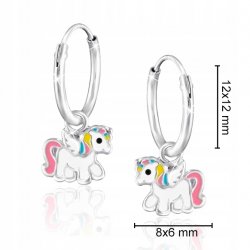 Srebrne kolczyki dla dziewczynki kółka jednorożce